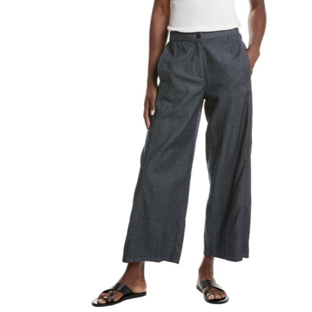 Eileen Fisher Navy Tweed Hemp Organic Cotton Pants Wide Leg Large